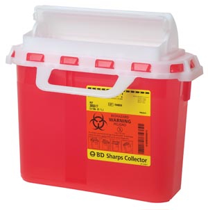 [305435] BD Patient Room Sharps Collector, 2 & 3 Gallon, Next Generation, Counter Balanced Door, Red