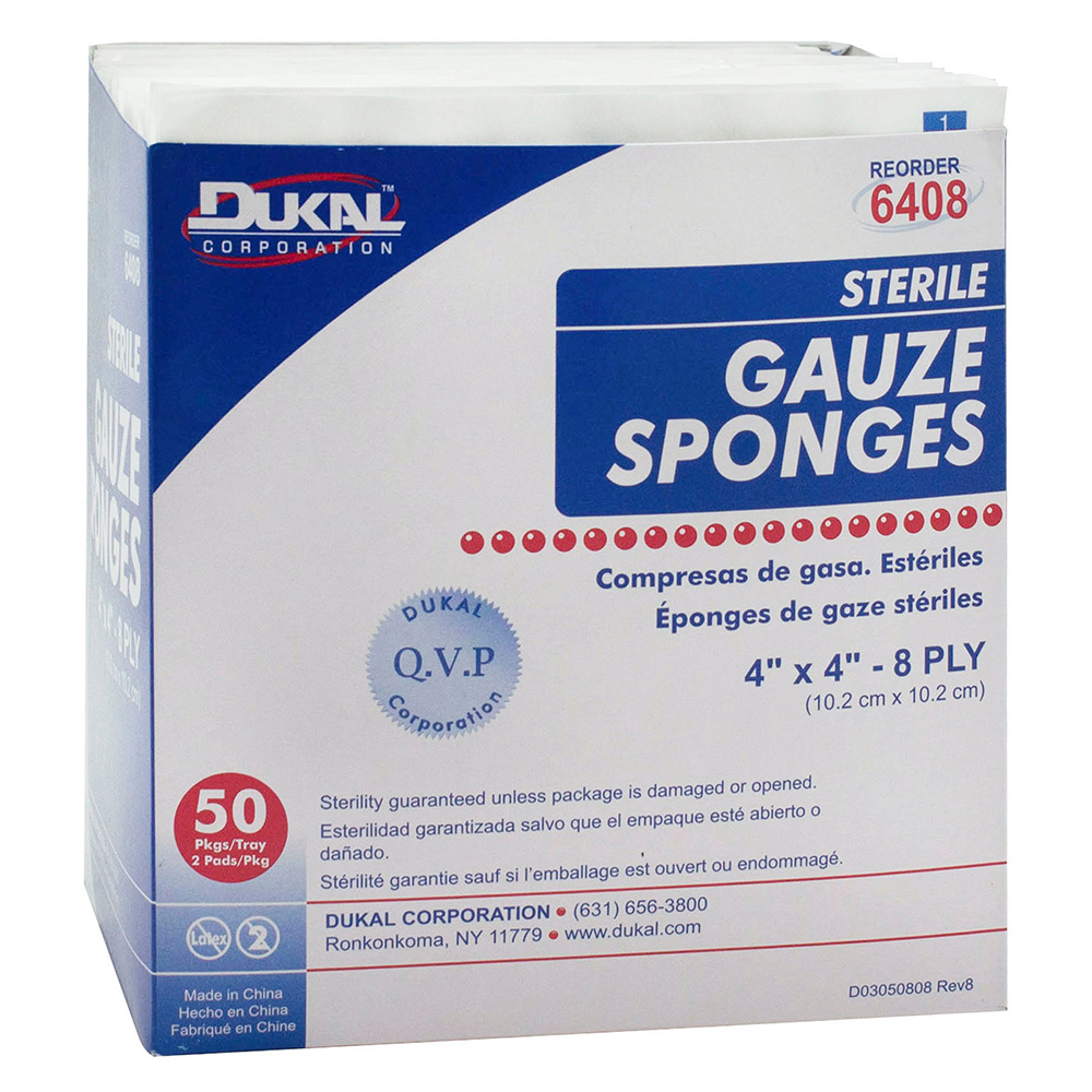 Dukal 4 x 4 inch 8-Ply Sterile Gauze Sponges, 1200/Pack