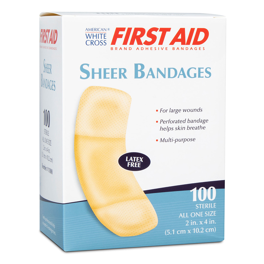 Dukal American White Cross 2 x 4 inch Sheer Adhesive Bandages, 1200/Pack