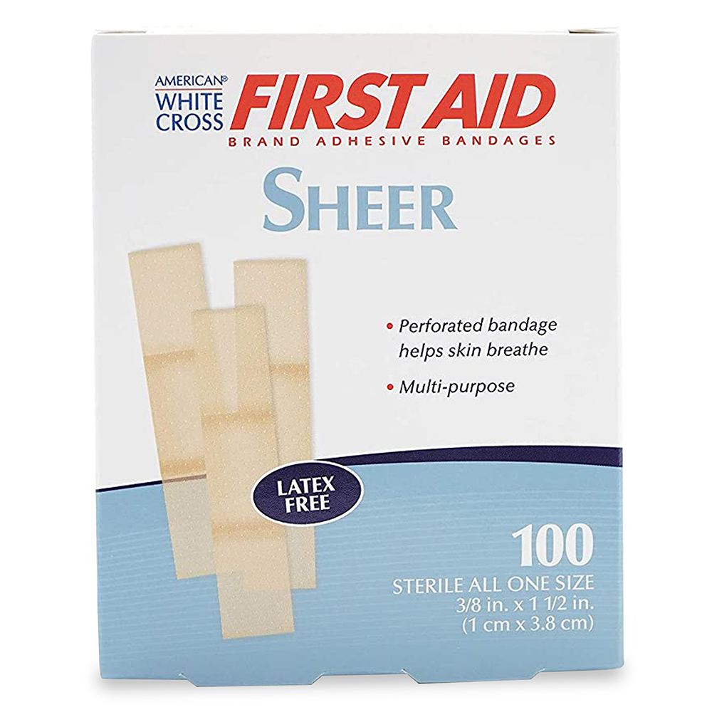 Dukal American White Cross 3/8 x 1-1/2 inch Sheer Adhesive Bandages, 2400/Pack