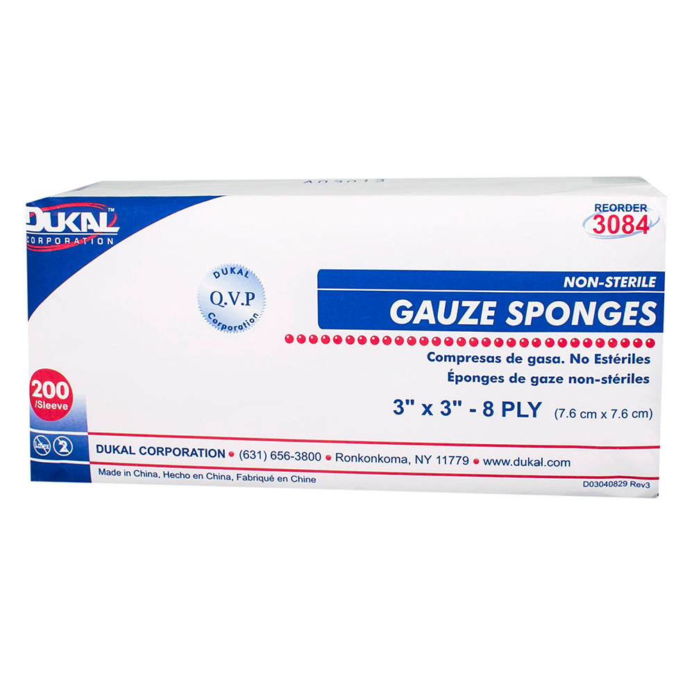 Dukal 3 x 3 inch 8-Ply Not-Sterile Gauze Sponges, 4000/Pack