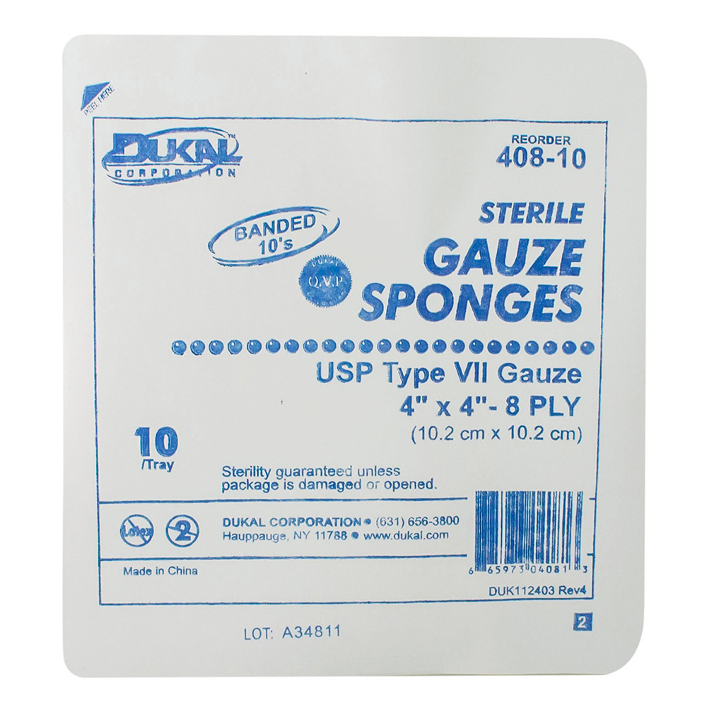 Dukal 4 x 4 inch 8-Ply Type VII Sterile Gauze Sponges, 1280/Pack