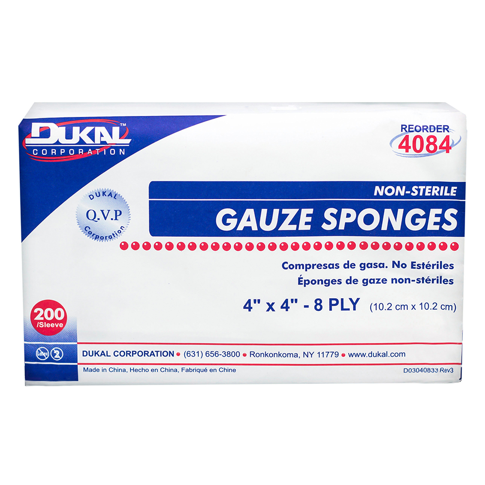 Dukal 4 x 4 inch 8-Ply Not-Sterile Gauze Sponges, 4000/Pack