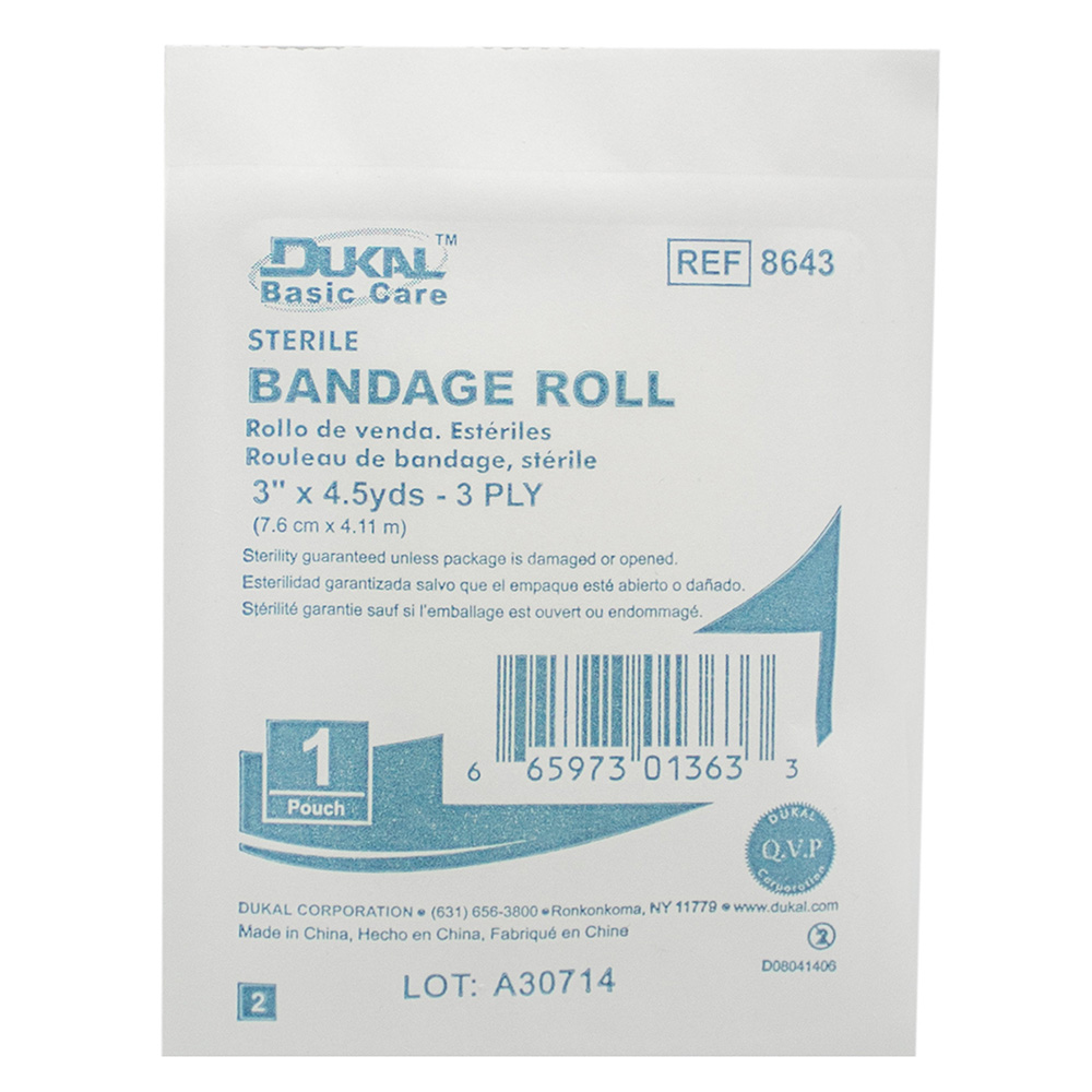 Dukal Basic Care Fluff 3 inch x 4.5 yds 3-Ply Sterile Bandages Roll, 96/Pack
