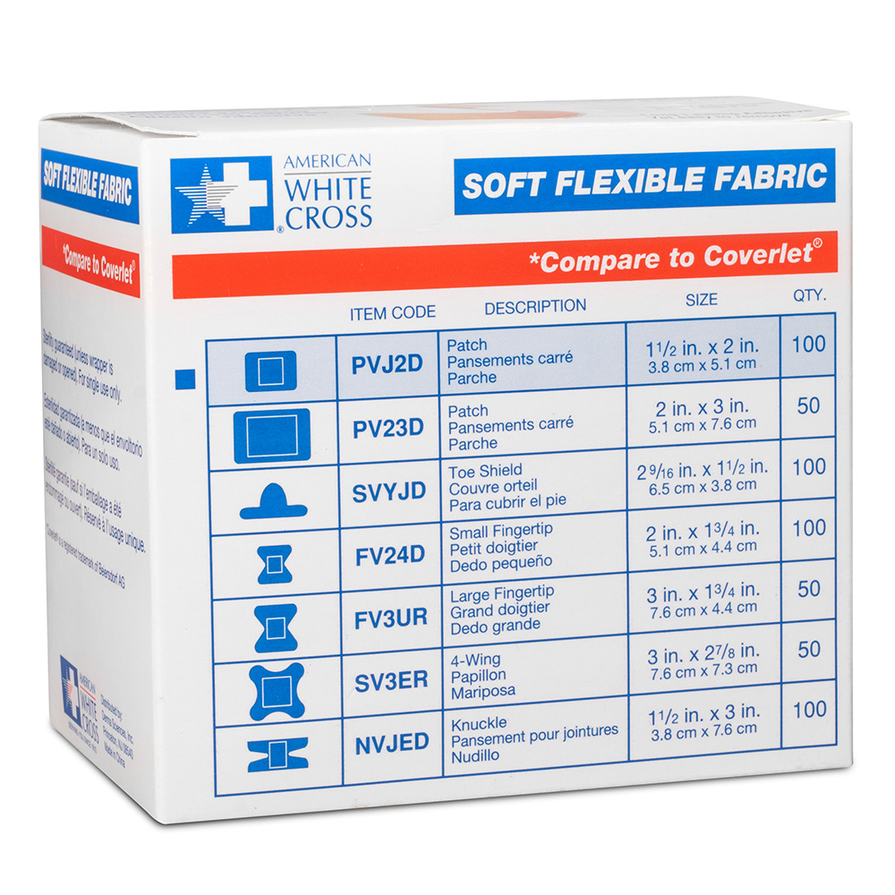 Dukal American White Cross 1-1/2 x 2 inch Soft Flexible Fabric Adhesive Patch Bandages, 1200/Pack
