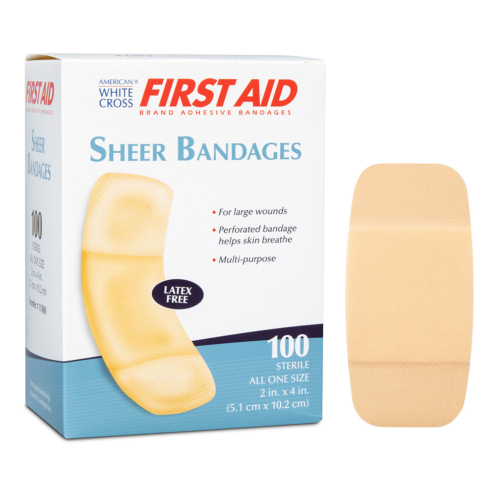 Dukal American White Cross 2 x 4 inch Sheer Adhesive Bandages, 1200/Pack