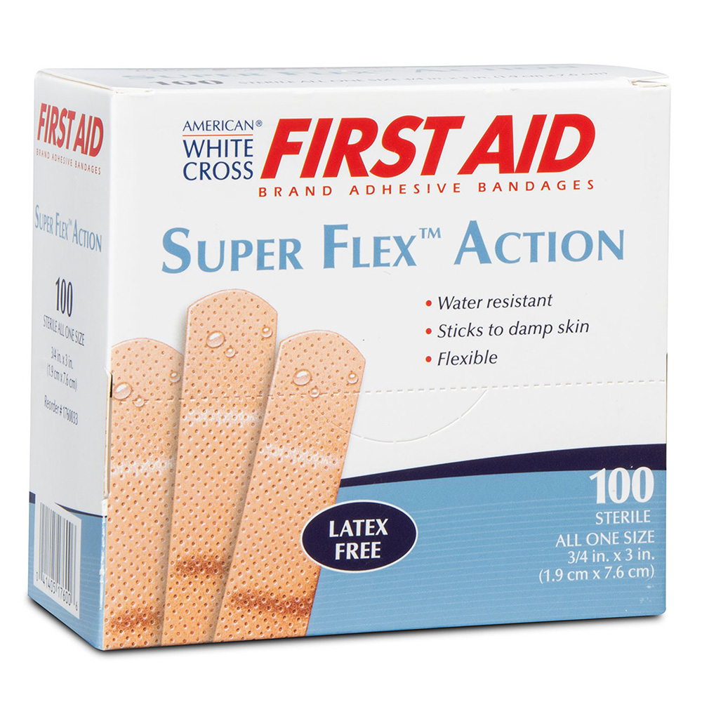 Dukal American White Cross 3/4 x 3 inch Super Flex Foam Adhesive Bandages, 1200/Pack