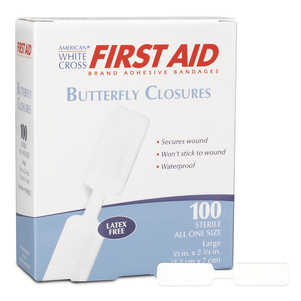 Dukal American White Cross 1/2 x 2-3/4 inch Butterfly Adhesive Bandages, 2400/Pack, Large