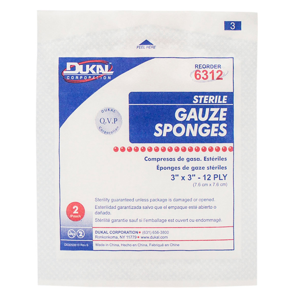 Dukal 3 x 3 inch 12-Ply Sterile Gauze Sponges, 2400/Pack
