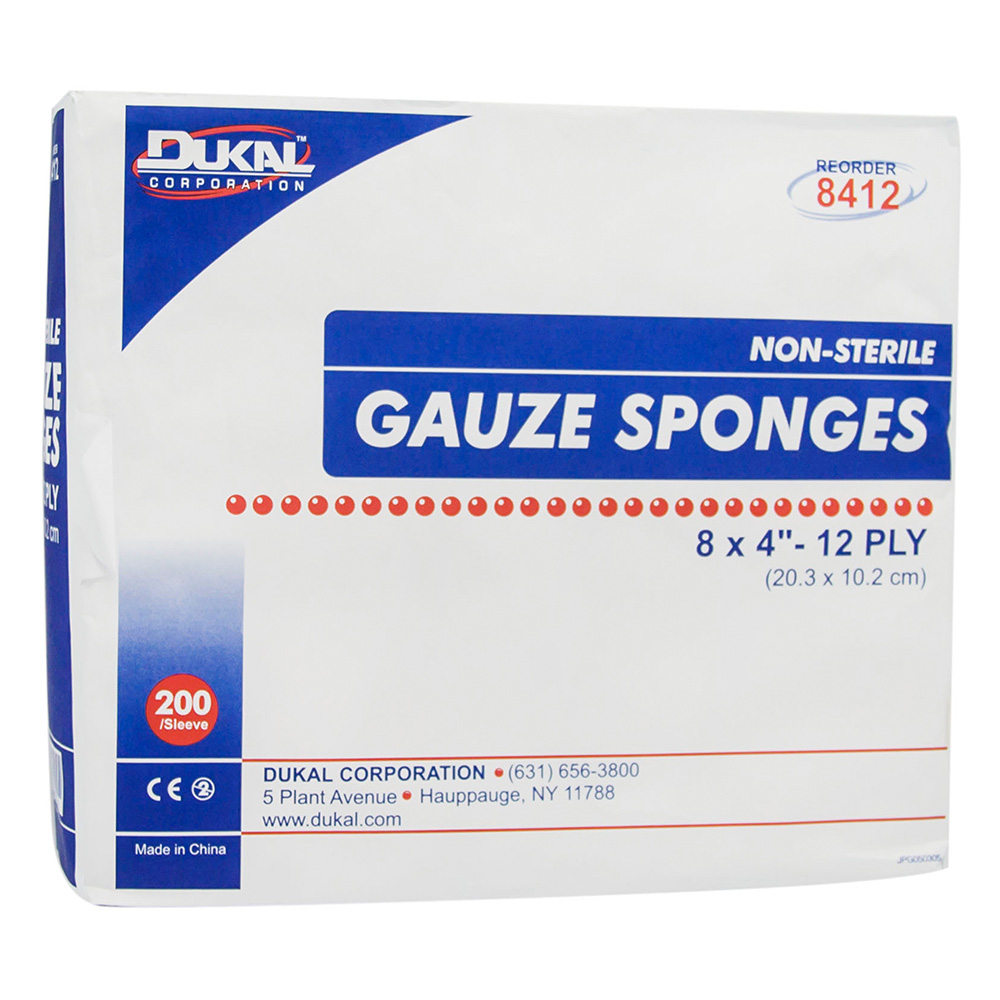 Dukal 8 x 4 inch 12-Ply Non-Sterile Gauze Sponges, 2000/Pack