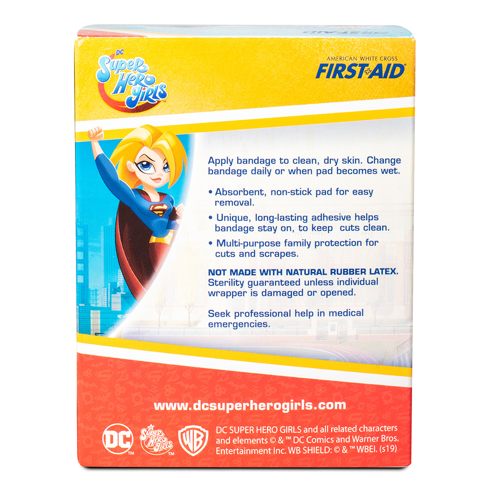 Dukal American White Cross 3/4 x 3 inch DC Super Hero Girls Adhesive Kid Design Bandages, 1200/Pack