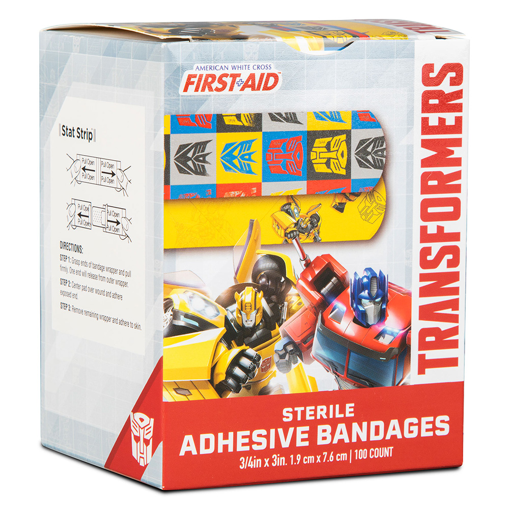 Dukal American White Cross 3/4 x 3 inch Transformers Adhesive Kid Design Bandages, 1200/Pack
