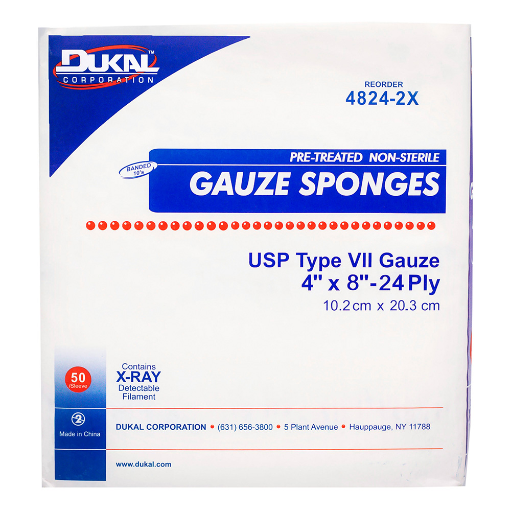 Dukal 8 x 4 inch 24-Ply X-Ray Detectable Type VII Non-Sterile Gauze Sponges, 1000/Pack