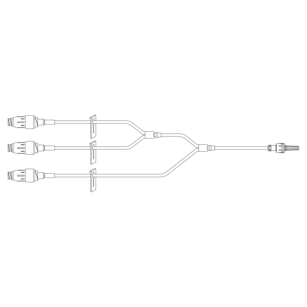 BD Minibore Tri-Fuse Extension Set with 3 Maxplus Clear Needleless Connectors, 3 Slide Clamps and Male Spin Lock, 50/Pack