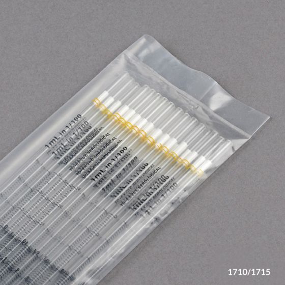 Globe Scientific 1 ml Polystyrene Sterile Serological Pipettes, Yellow Striped, 1000/Case