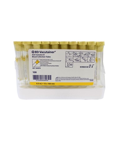 BD Vacutainer 16 mm x 100 mm ACD Glass Blood Collection Tubes w/ Conventional Stopper, Yellow, 1000/Case