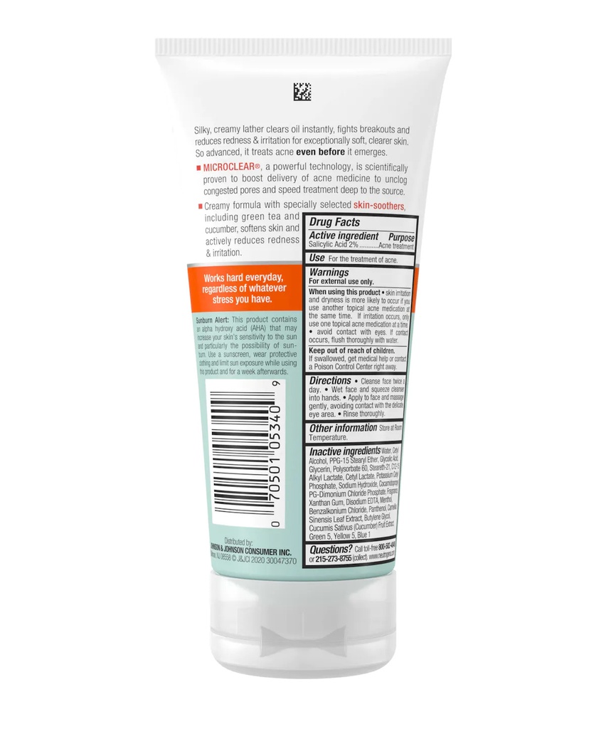 Johnson & Johnson Neutrogena 6 fl oz Oil-Free Acne Stress Control Power-Cream Wash - 12/Case