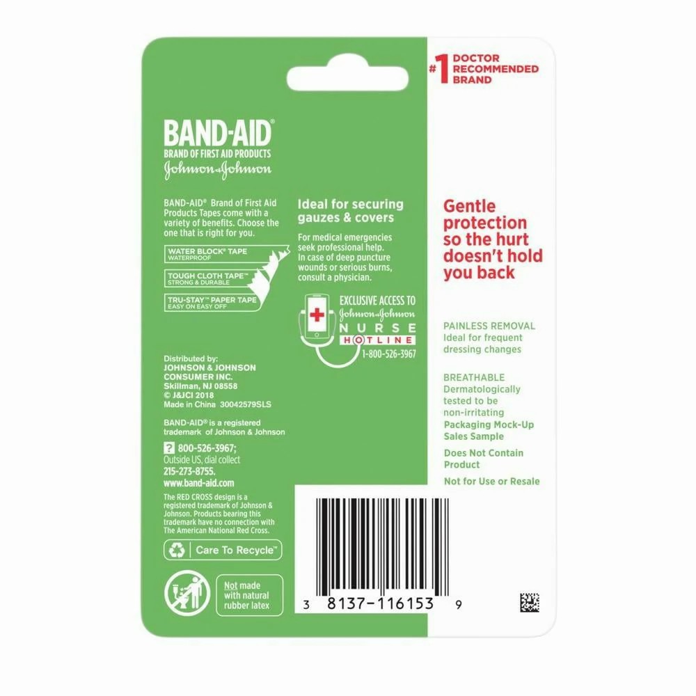 Johnson & Johnson Band-Aid 1 inch x 10 yds Hurt-Free First Aid Paper Tapes, 48/Case
