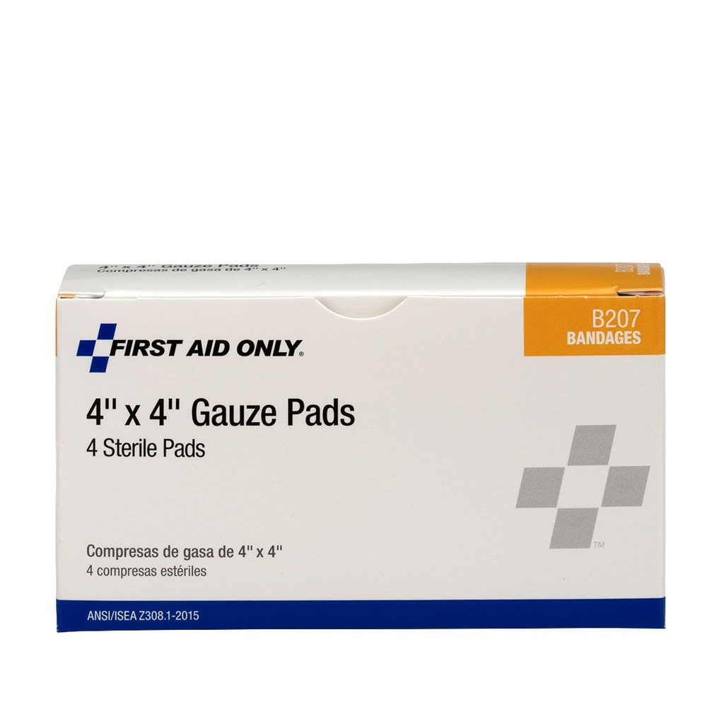 First Aid Only 4 inch x 4 inch Sterile Gauze Pad, 4/Box