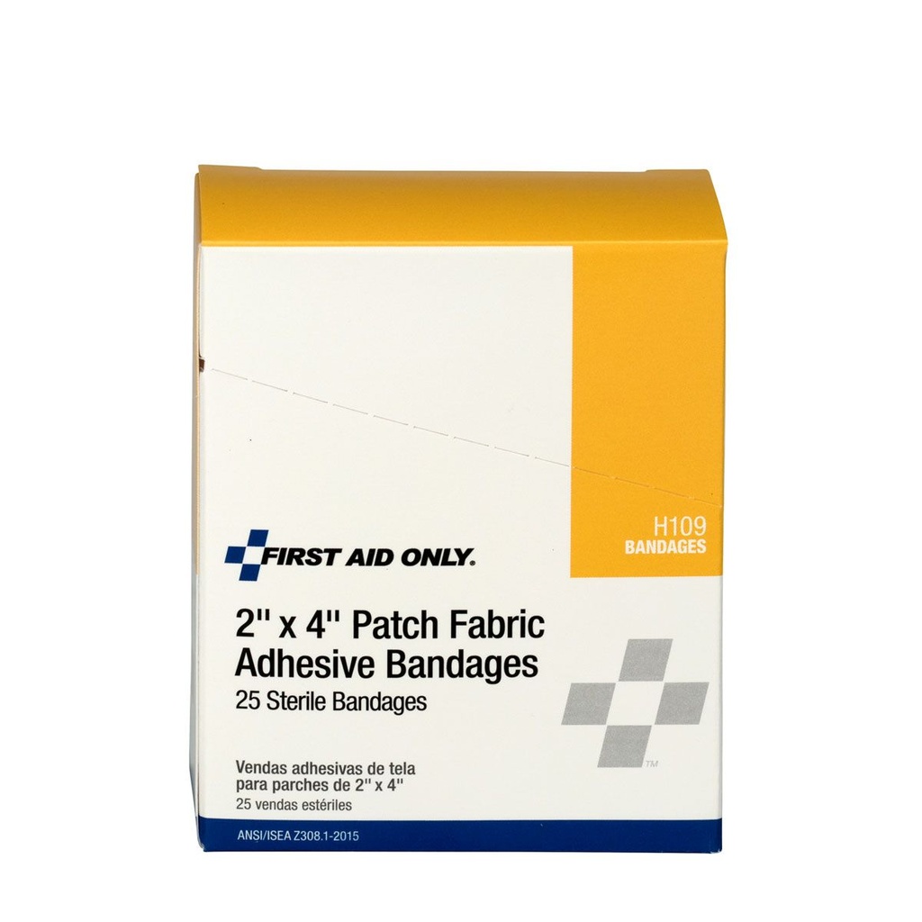 First Aid Only 2 inch x 4 inch Patch Fabric Adhesive Bandage, 25/Box