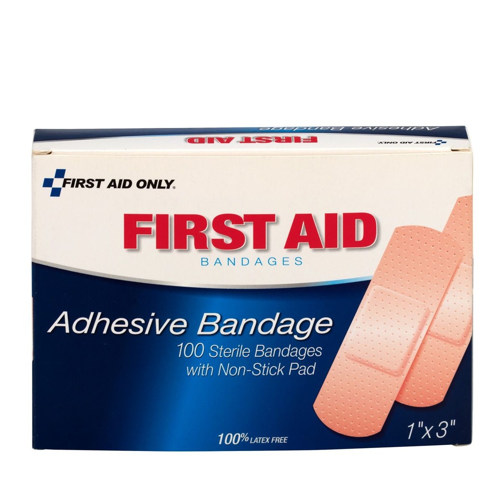 First Aid Only 1 inch x 3 inch Sterile Plastic Bandage with Non-Stick Pad, 100/Box