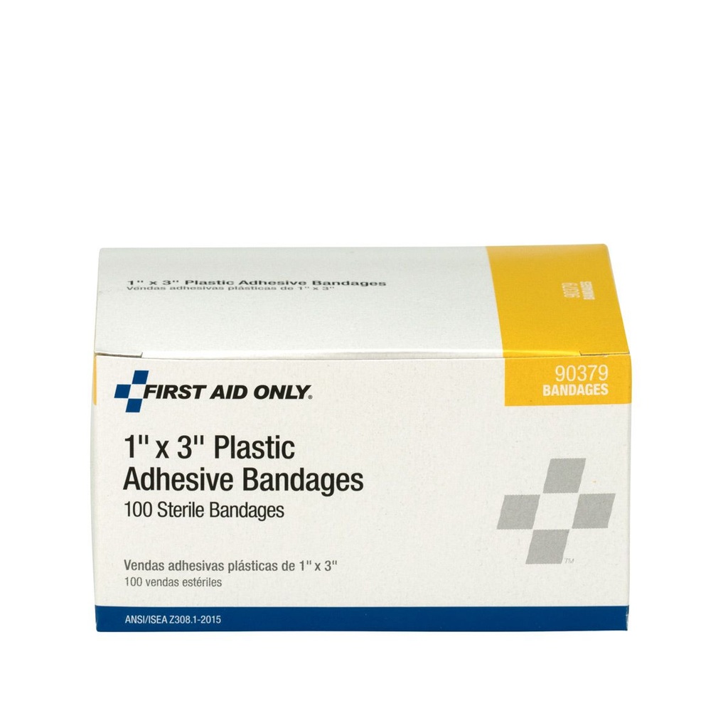 First Aid Only 3 inch x 1 inch Plastic Adhesive Bandage, 100/Box