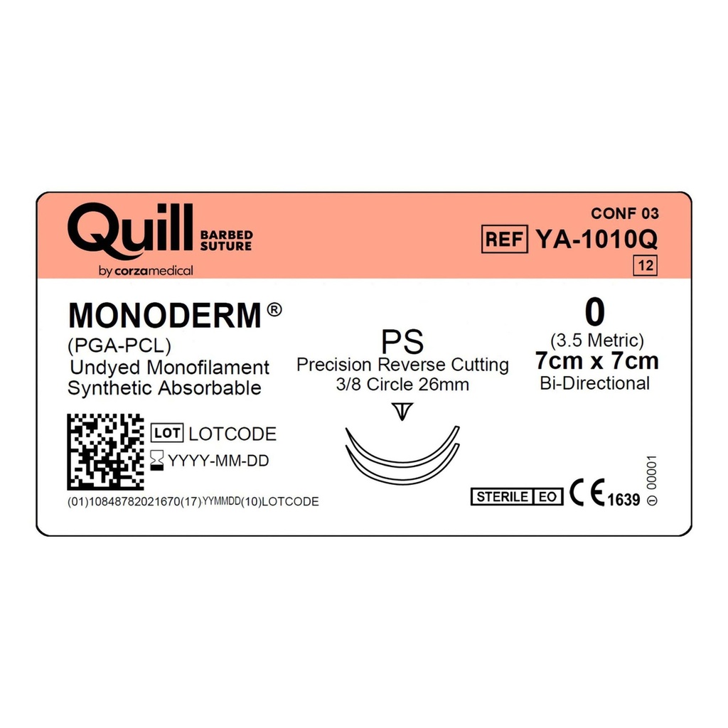 Surgical Specialties Quill Monoderm 0 7 cm x 7 cm Polyglycolic Acid / PCL Absorbable Suture with Needle and Undyed, 12 per Box