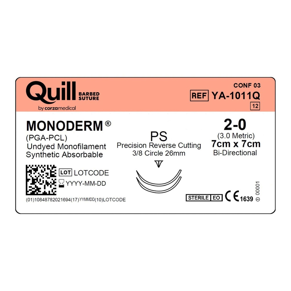 Surgical Specialties Quill Monoderm 26 mm 7 cm x 7 cm Polyglycolic Acid / PCL Absorbable Suture with Needle and Undyed, 12 per Box