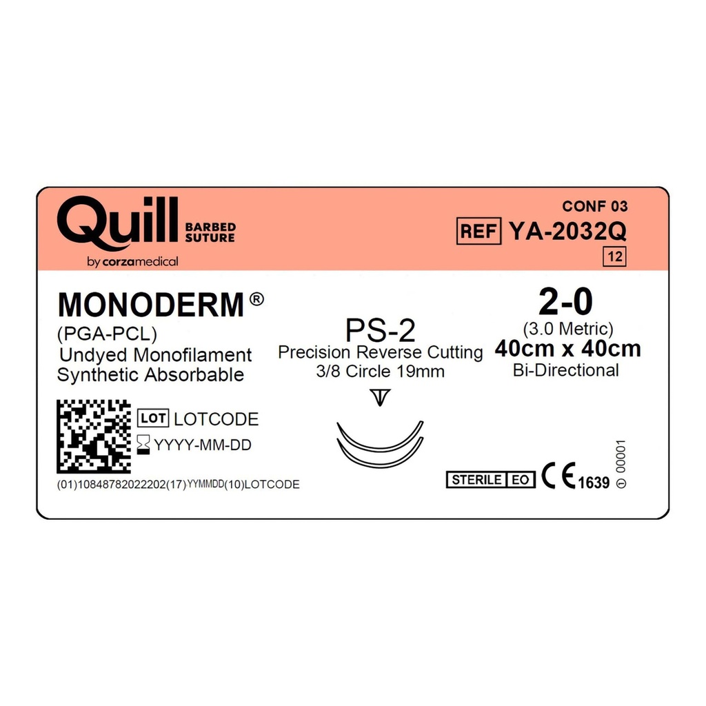 Surgical Specialties Quill Monoderm 2-0 19 mm Polyglycolic Acid / PCL Absorbable Suture with Needle and Undyed, 12 per Box