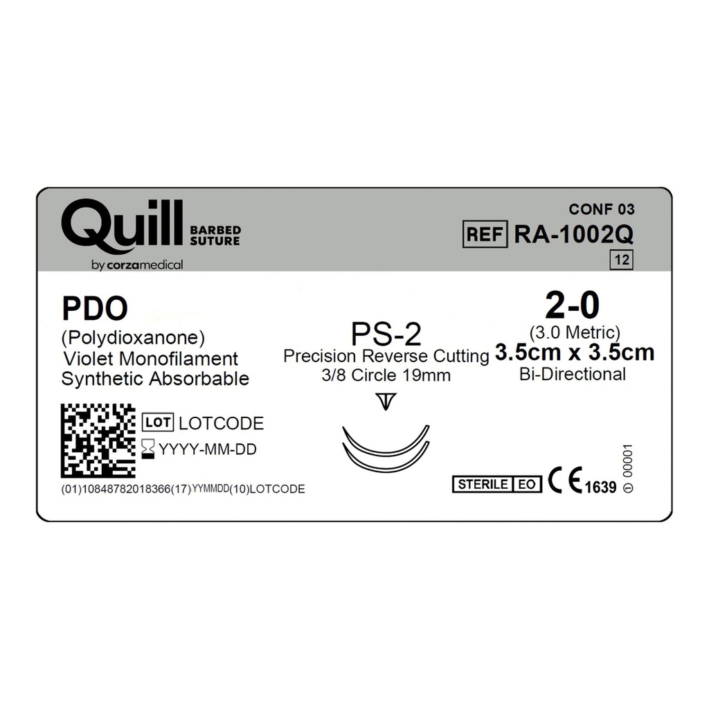 Surgical Specialties Quill 2-0 3.5 cm Polydioxanone Absorbable Suture with Needle and Violet, 12 per Box