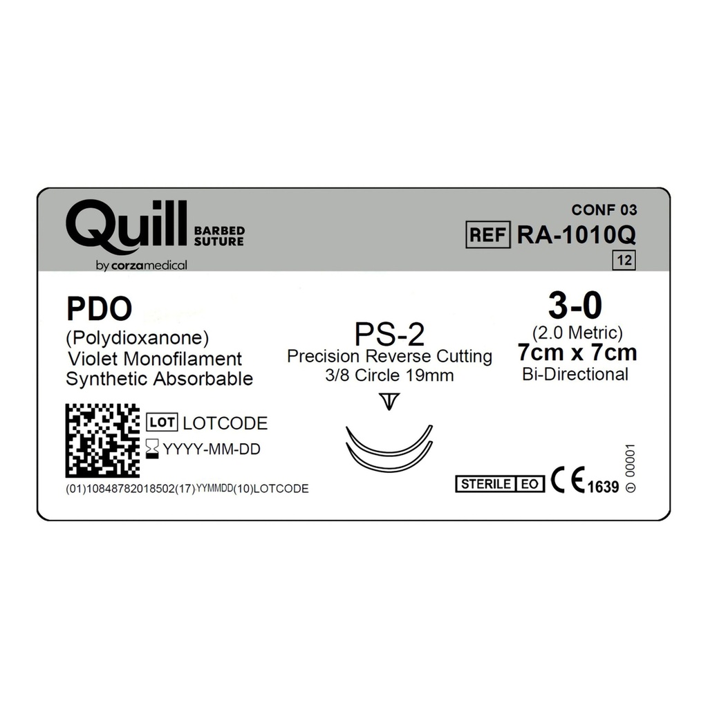 Surgical Specialties Quill 3-0 PS-2 Polydioxanone Absorbable Suture with Needle and Violet, 12 per Box