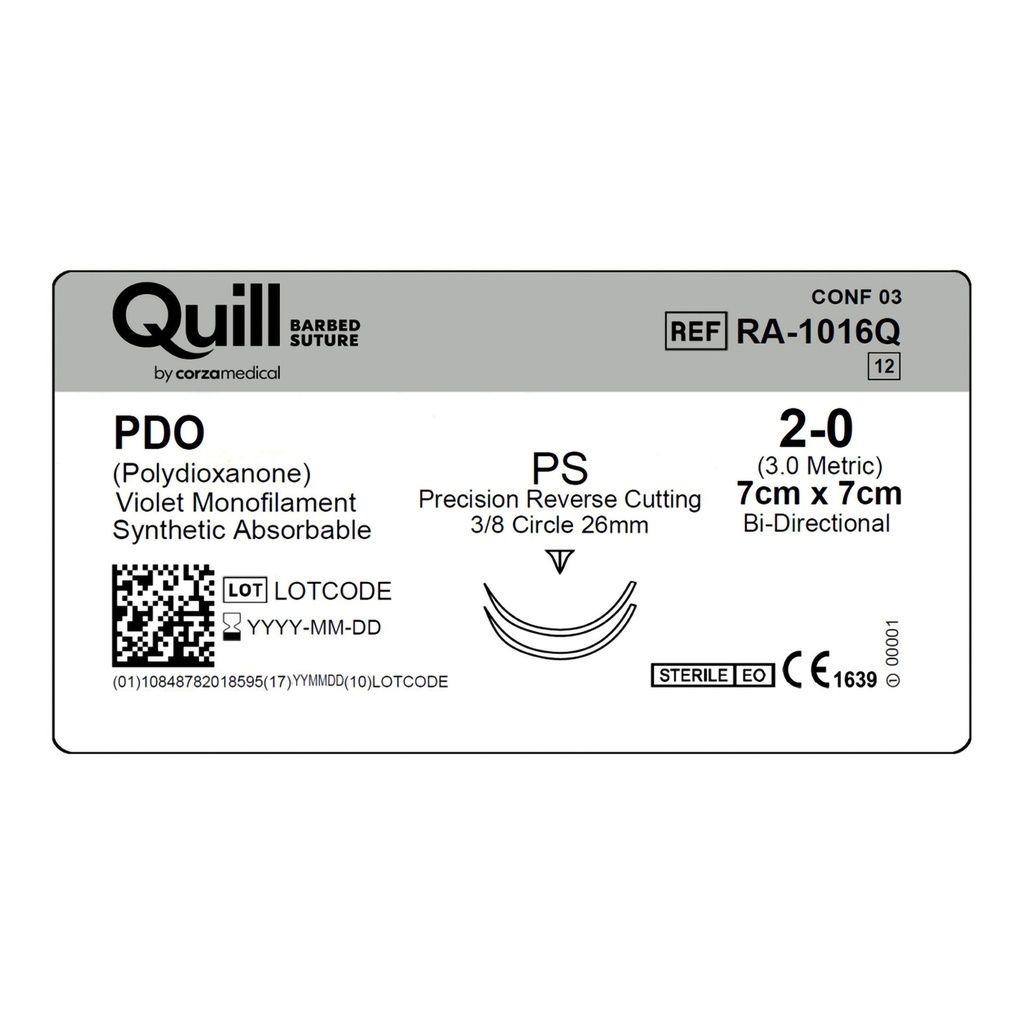 Surgical Specialties Quill 26 mm x 7 cm Polydioxanone Absorbable Suture with Needle and Violet, 12 per Box