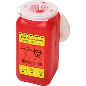 BD Multi-Use Nestable Sharps Collector, 8 Qt, Clear Top, Funnel Cap, Red