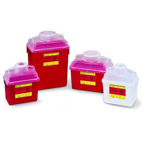 BD Multi-Use Nestable Sharps Collector, 8 Qt, Clear Top, Open Cap, Red