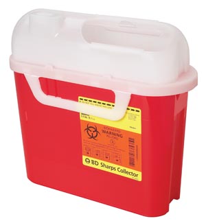 BD Patient Room Sharps Collector, 5.4 Qt, Side Entry, Counter Balanced Door, Pearl
