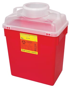 BD Multi-Use Nestable Sharps Collector, 6 Gal, Clear Top, Large Funnel Cap