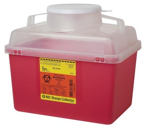BD Multi-Use Nestable Sharps Collector, 14 Qt, Clear Top, Funnel Cap