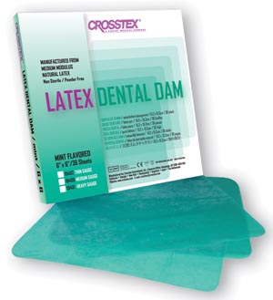 Crosstex Dental Dam, Thin, Green, 6" x 6", Mint, 36 sheets/bx
