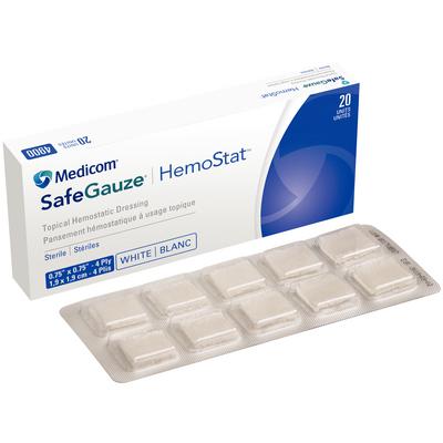 Medicom Safegauze® Hemostat™ Topical Dressing, Sterile, 4 ply, 2 sponges/pk, 20 pk/bx