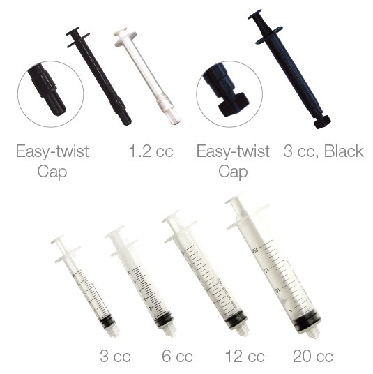 Pac-Dent Luer-Lock Irrigation Syringes 3cc, Easy-Twist Cap, 100 pack