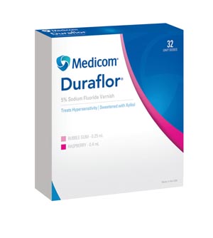 Medicom Duraflor 5% Sodium Fluoride Varnish, Bubble Gum, 0.25mL Unit Dose, 32/bx