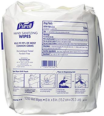 Gojo Purell® Sanitizing Wipes, 6" x 8", Refill Pouch For Use with Large Wall Dispenser, 1200