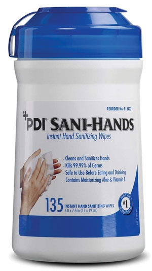 PDI Sani-Hands® Instant Hand Sanitizing Wipes, Medium, 6" x 7½", 135/can