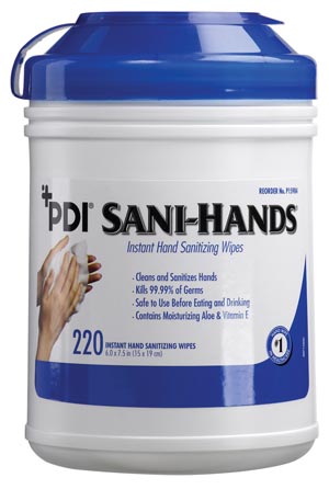 PDI Sani-Hands® Instant Hand Sanitizing Wipes, Large, 6" x 7½", 220/can