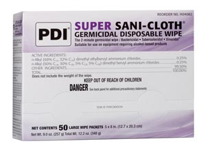 PDI Super Sani-Cloth® Germicidal Disposable Wipe, Large, Individual, Boxed, 5" x 8", 50/bx