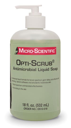 Micro-Scientific Opti-Scrub® Liquid Antimicrobial Skin Cleanser, Pump Top, 18 oz