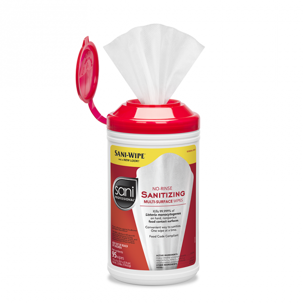PDI Sani-Wipe™ Non-Rinse Food Contact Hard-Surface Sanitizing Wipes, 7.75" x 5", 175/can
