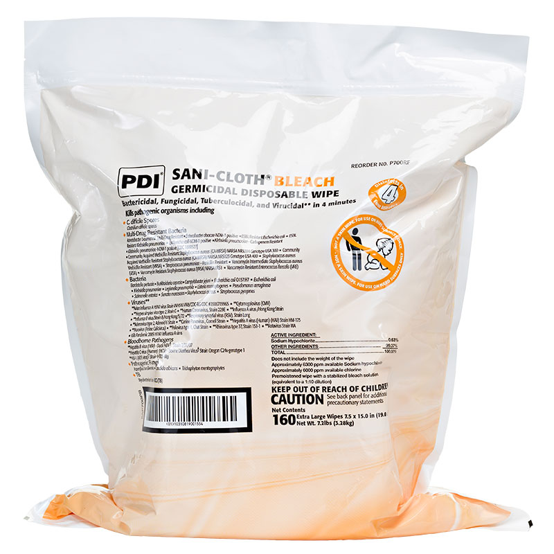 PDI Sani-Cloth® Bleach Germicidal Disposable Wipe Bleach Refill, 160 Sheets Per Pail
