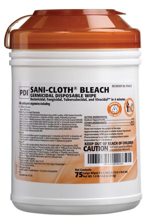 PDI Sani-Cloth® Bleach Germicidal Disposable Wipe, Large, 6" x 10½"