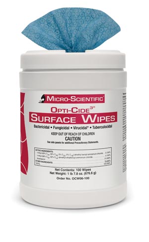 Micro-Scientific Opti-Cide3® Disinfectant Surface Wipes, 7" x 10", 100/can